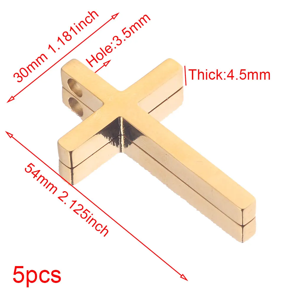 5pcs/lot 54*30mm Stainless Steel Gold Plated Large Cross Charms Dangles Pendant for DIY Necklace Jewelry Making Supplies Melanin