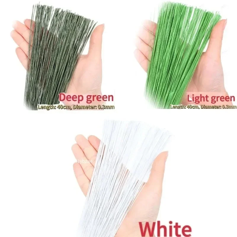 100-1000 قطعة سلك الأزهار الورقية 0.3 مللي متر/0.0118 بوصة قطر 40 سنتيمتر سلك حديد طويل يستخدم لصنع فرع زهرة تخزين النايلون ذاتية الصنع #3