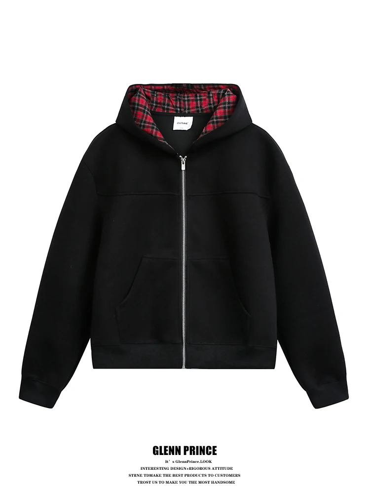 

GPstudio Мужской кардиган-свитшот в американском ретро-стиле с капюшоном и клетчатым узором, универсальная верхняя одежда для ранней весны 2026 года