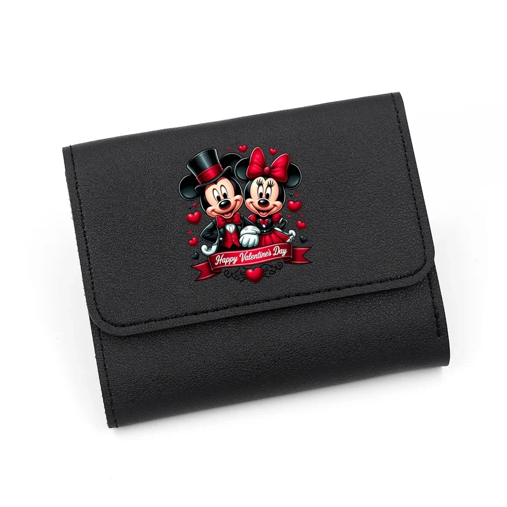 Disney-Mickey e Minnie Mouse Carteira para mulheres, curto porta-moedas, bonito porta-cartão, carteira pequena para senhoras, Hasp feminino, mini bolsa de dinheiro