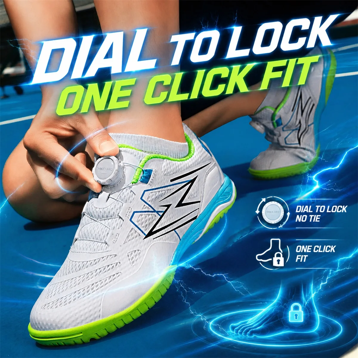 Men's Badminton Shoes with Boa Knob Closure, Breathable Mesh, Non-Slip, Lightweight, Suitable for Indoor Courts, Tennis, and Table Tennis