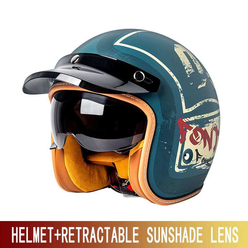 Three-Quarters Helmet Motorcycle Rider Pedal Motorcycle Kazakhstan Men and Women 3/4 Retro Helmet Winter Warm Cruise Mine
