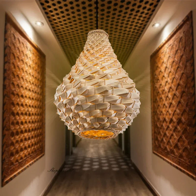 Chinese Style LED Pendant Light Retro Rattan Lamp for Living Room Home Deco Dining Room Hanging Lamps Homestay Lighting Fixtures