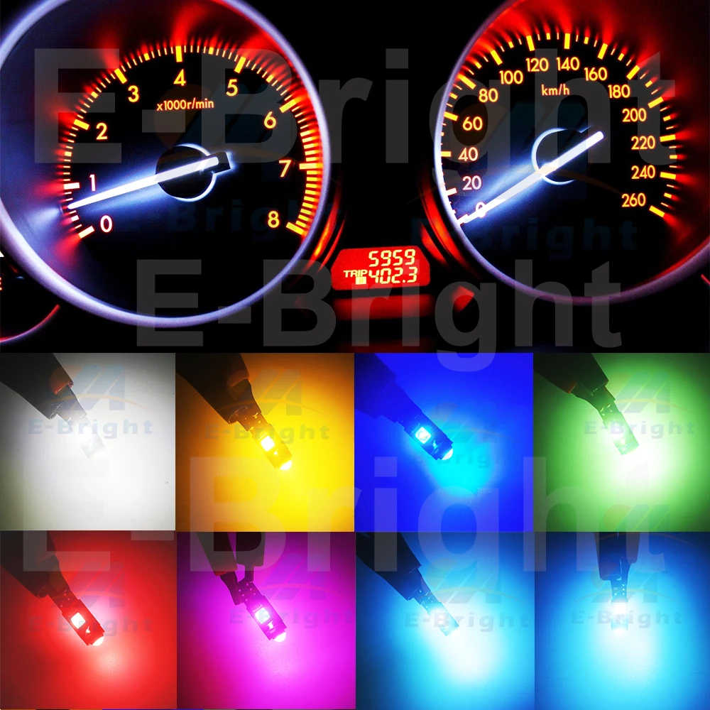 10PCS T5 W3W PCB 3030 3 Led Car Dashboard Bulbs Warming Instrument Lights Indicator 12V DC White Ice Blue Red Green Amber Pink