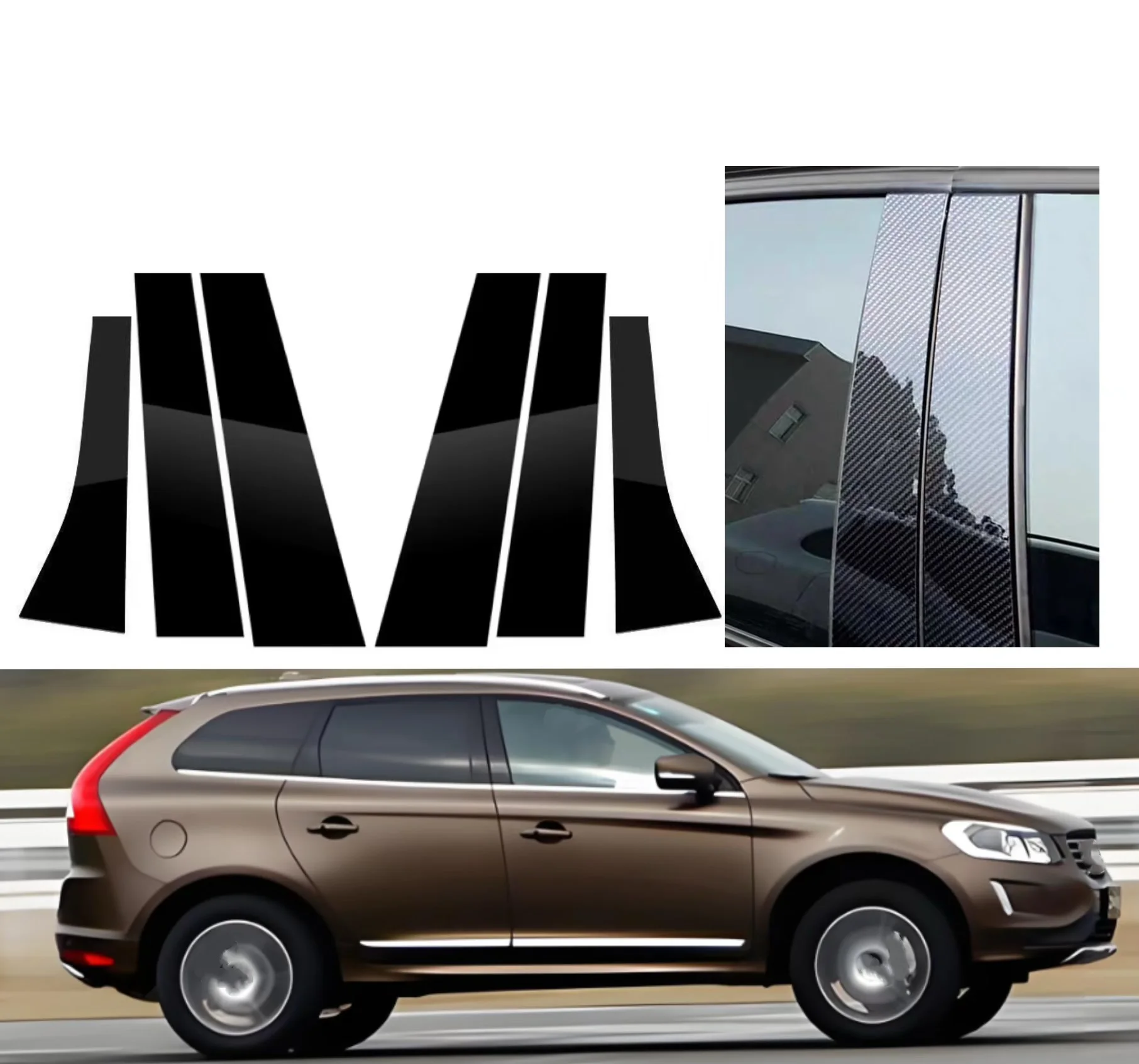 

6Pcs Silver Carbon Gloss Black Pillar Posts Fit For Volvo XC60 2009 2010 2011 2012-2017 Window Sticker Door Trim Moulding Cover