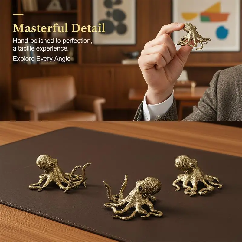 Vintage Alloy Octopus Figurine Textured Finish Lifelike Design Home Office Decor