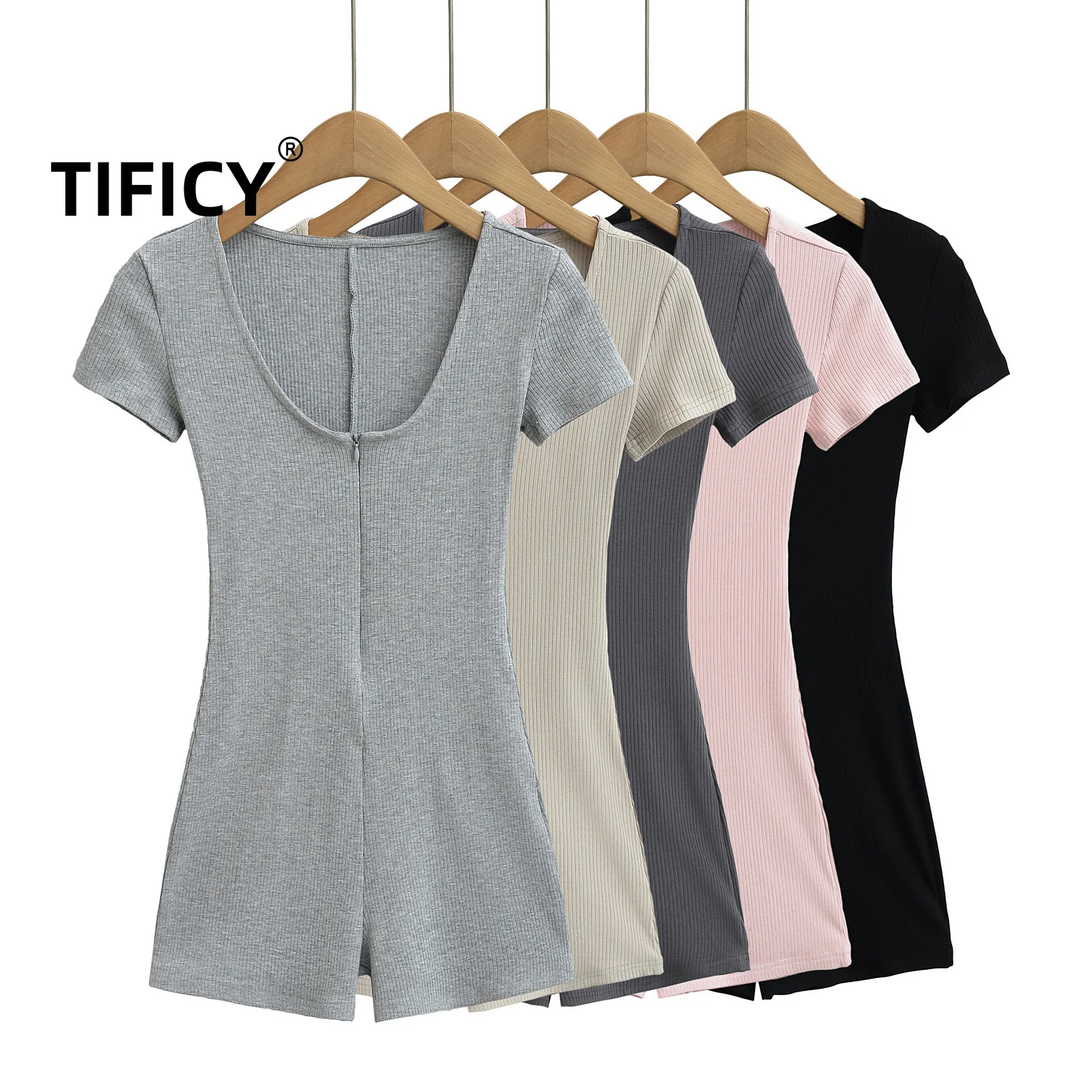 Sexy Hot Girl Short Sleeved Jumpsuit and Romper Women's New Style To Show Off Figure Yoga Fitness V-neck Zipper Leggings Shorts