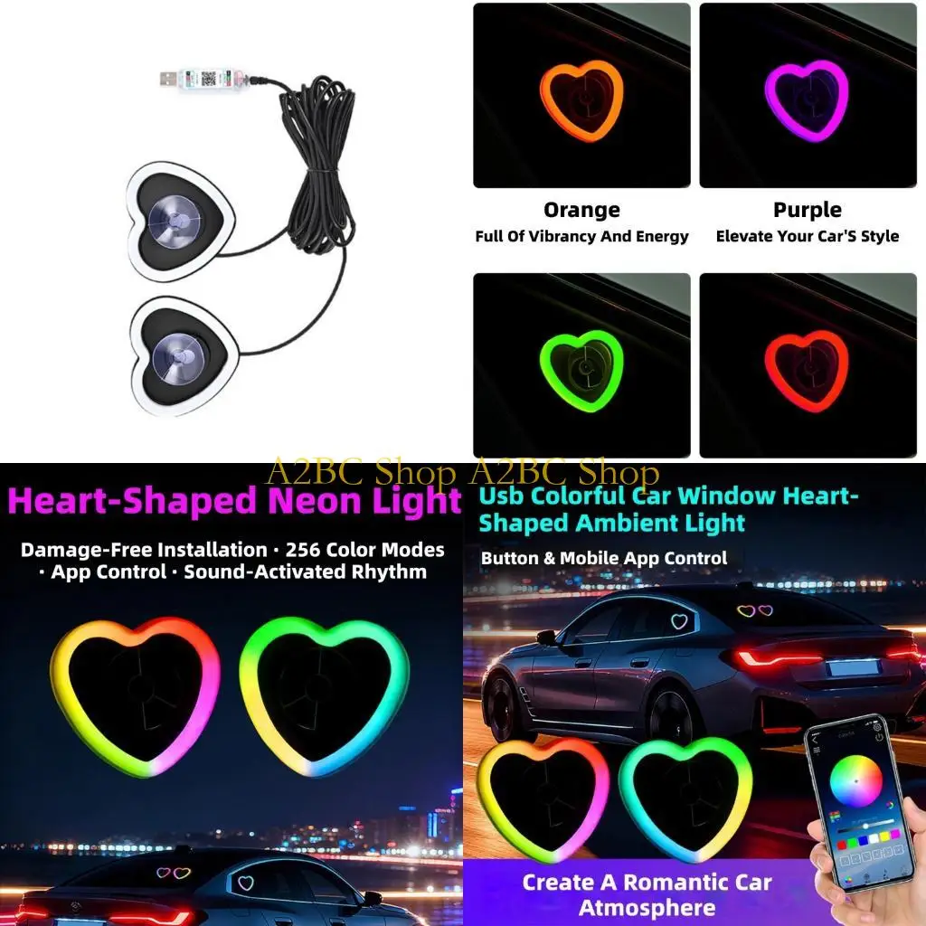 A2BC Multicolor LED Light For Auto Triangle Window Heart-Shaped Simple Mounting