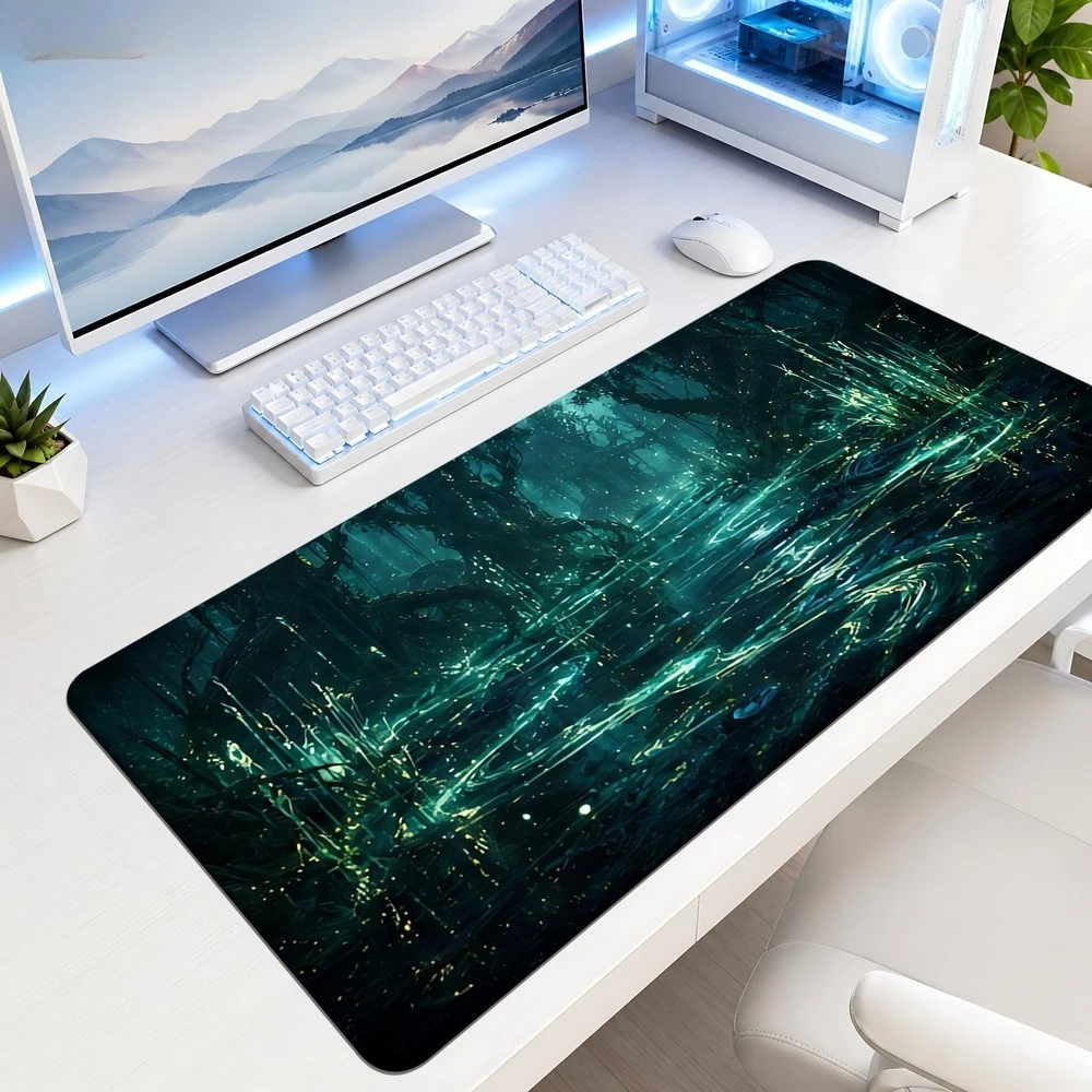 Blue-green dreamy forest marsh water-flow pattern mouse pad, anti-slip, creative workspace, desktop decoration accessory