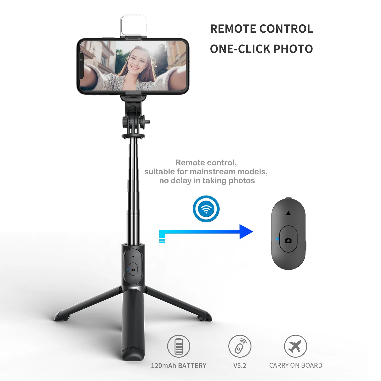 Cell Phone Selfie Stick Tripod with Wireless Bluetooth Remote Beauty Fill Light Extendable Phone Stand Live Streaming Video