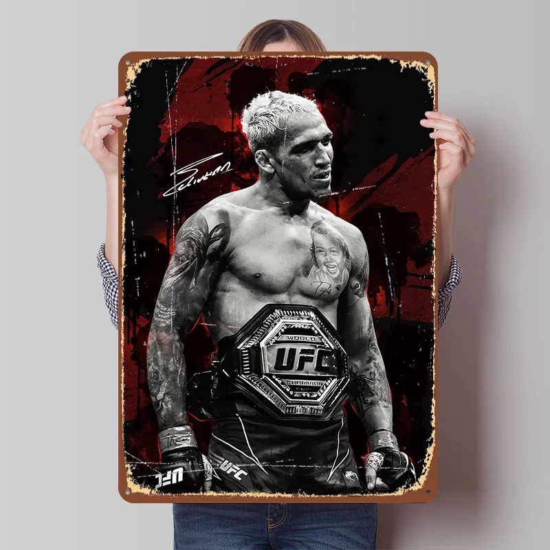 Affiche de portrait du champion UFC Charles Oliveira, art mural personnalisé, plaques métalliques vintage, plaques en étain rétro pour la décoration de la grotte des hommes et de la maison