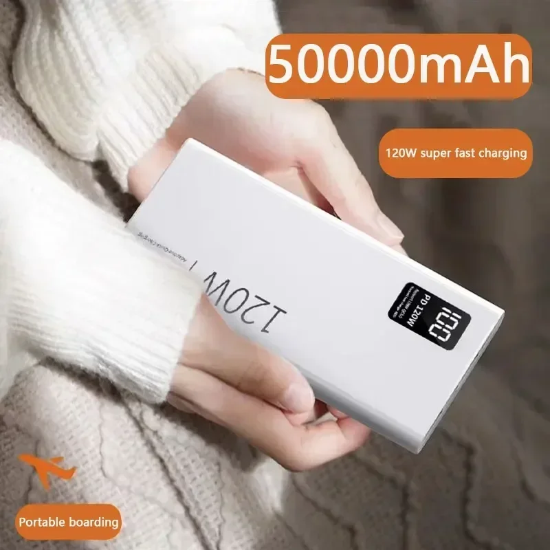 120W Super Fast Charging Power Bank 50000Amh Power Bank Compact Upgraded Portable Power Bank Suitable for Xiaomi Huawei Samsung