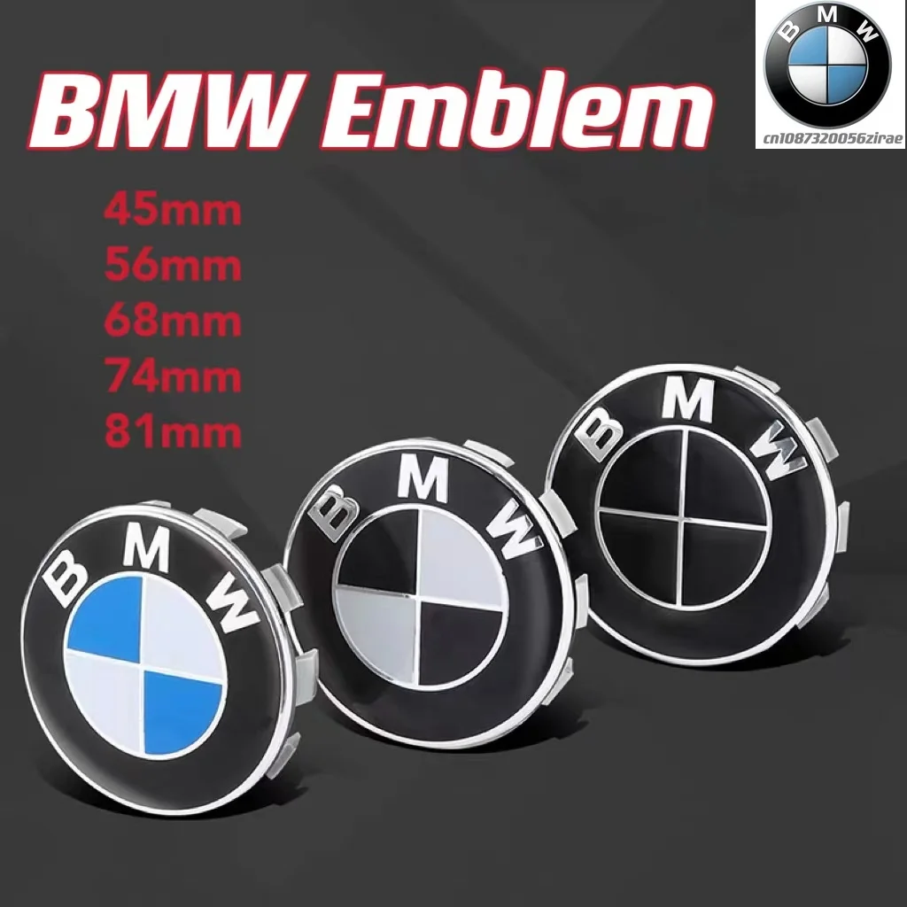 

Front Hood Emblem For BMW Race track black white Logo 81mm+Rear Badge 74mm+Wheel Hub Cap 68mm+56mm Steering Wheel Sticker 46mm