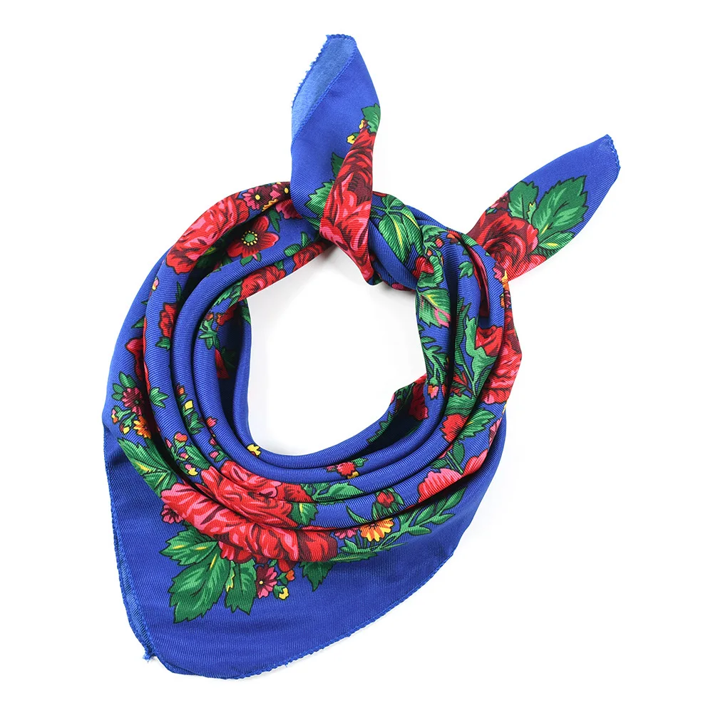 70*70cm Russische Quadrat Schal Frauen Luxus Floral Print Bandana Kopf Wraps Taschentuch Babuschka Stirnband Schals – Detail 24