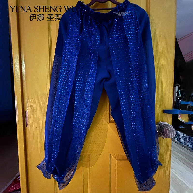 Children Oriental Tribal Dance Pants Sequins Chiffon Dance Pants Stage Performance Practice Trousers Indian Bollywood Dancewear