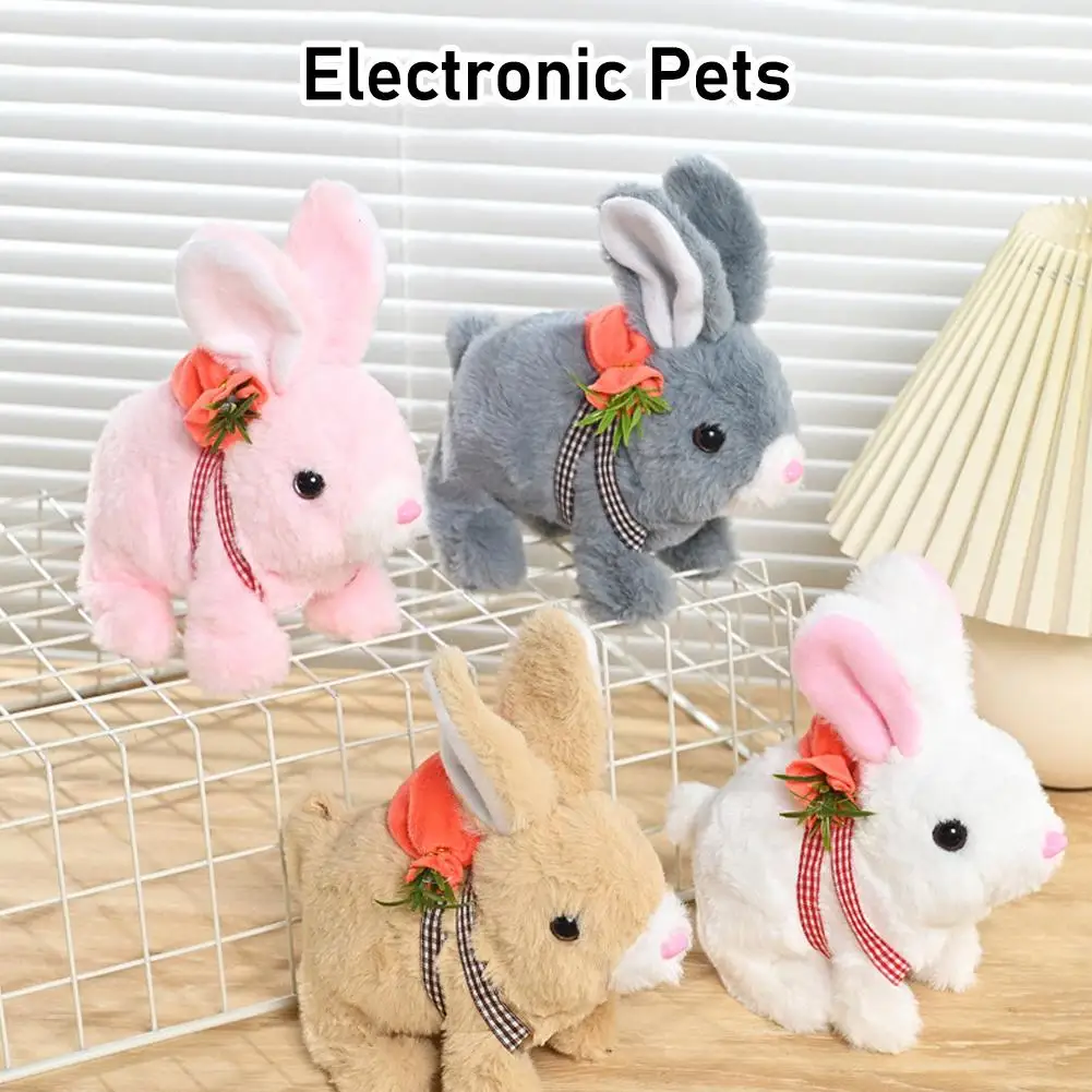 Simulation Electric Plush Bunny Rabbit Interactive Walking Wiggle Ears Stuffed Doll For Kids Baby Birthday Christmas Toys G E2T1