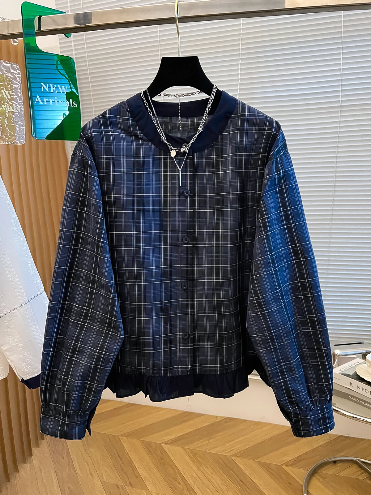 Blue Plaid Casual irt Women's Loose Fit round Ne Button up Korean Sle Comfortable Breathable Long Sve Top