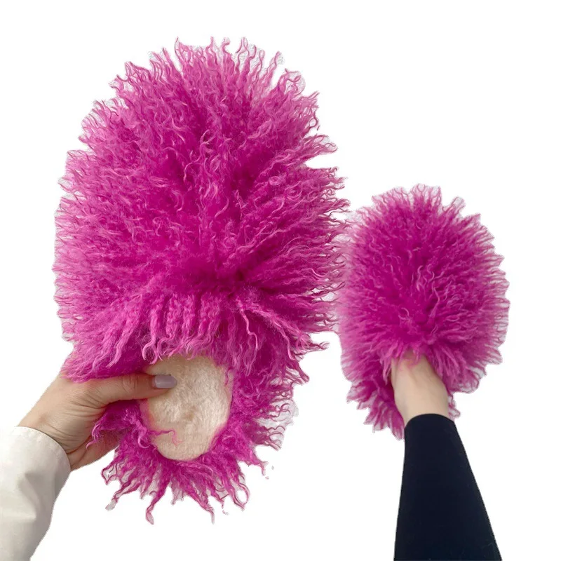 Daily Essentials Women Plush Fluffy Fur Soft Slippers Purse Female Candy Color Lovely Faux Fur Toe Covered Slides Handbag Set