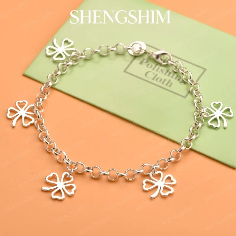 SHENGSHIM 925 Sterling Silver Openwork Pendant O Link Chain Bracelet For Men Women Fashion Jewelry Engagements Party Gift