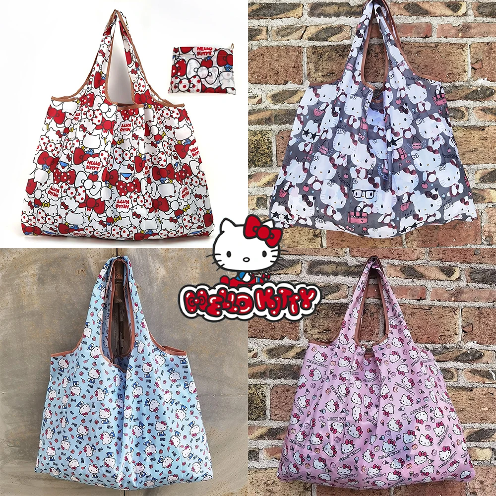 Hello Kitty Sanrio Portable Foldable Tote Bag Anime Waterproof Shopping Baglarge Reusable Environmentally Friendly Shopping Bag