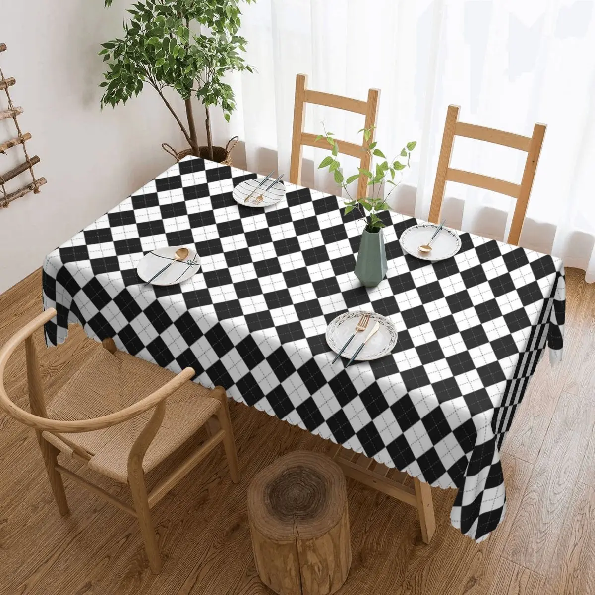 Diamond Shaped Geometric Pattern Custom Rectangular Tablecloth Oilproof Table Cover for Dining Events Table Cloth