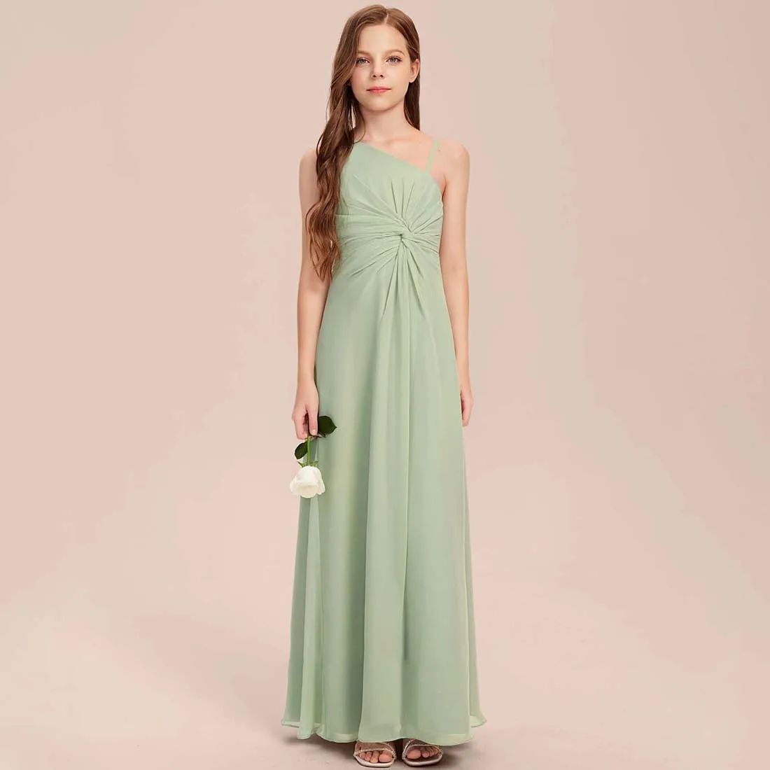 YZYmanualroom Chiffon Junior Bridesmaid Dress A-line Asymmetrical Floor-Length 2-15T