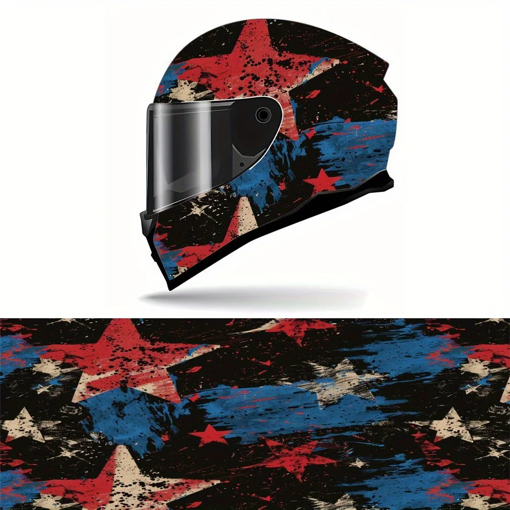 Star rays ink dyed flag pattern, black and red color matching, star theme graphic motorcycle helmet decal, vinyl graphic decal,