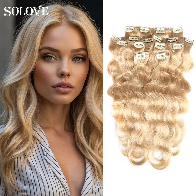 Vollen Kopf Brasilianischen Maschine Gemacht Remy Haar #60 Blonde 12 ”-24” Körper Welle Clip In Menschliches Haar extensions