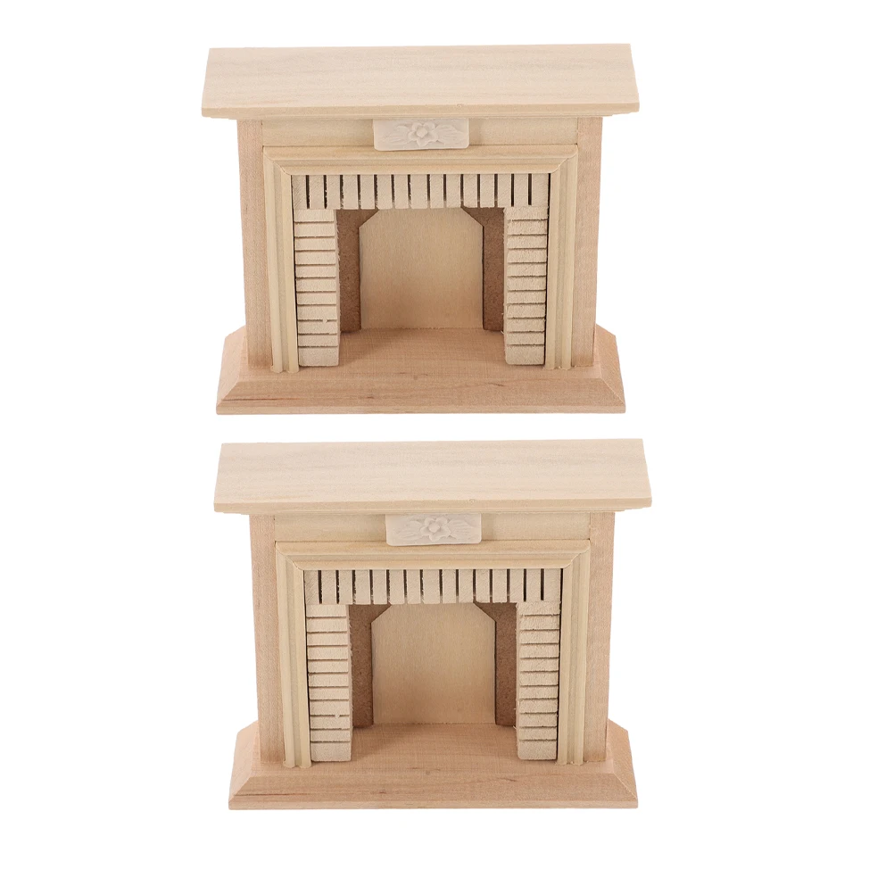 

2pcs Wooden Fireplace Model Miniature Dollhouse Accessories Simulation Furniture Tiny Home Decor Unfinished Wood Craft Kits DIY