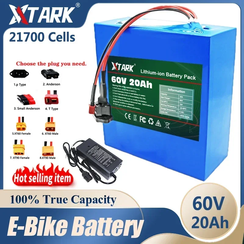 

60V 16S4P Plug for Electric bicycle Motorcycle scooter ebike battery 21700 Lithium Battery Pack 1000W-3000W 20A BMS T XT60