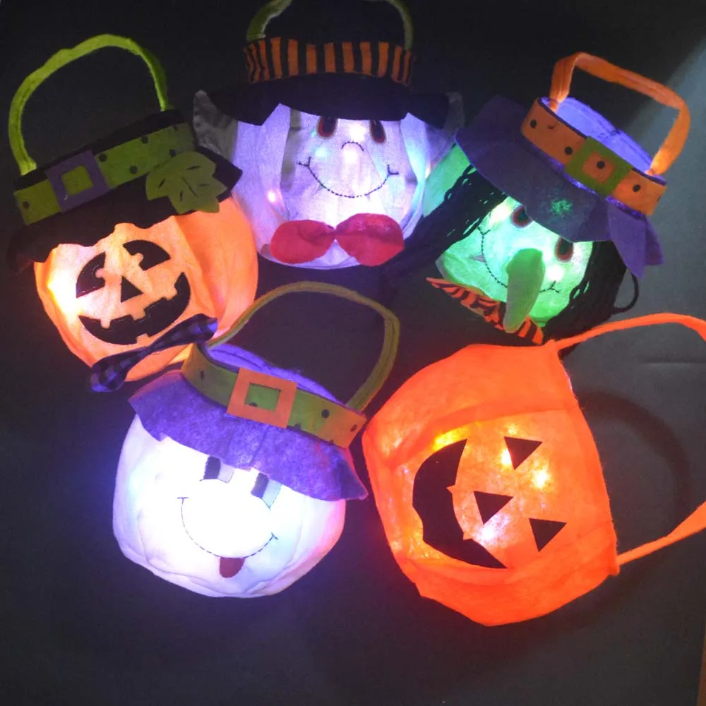 1 stücke Junge Mädchen Kinder leuchten LED leuchten Party Taschen Süßes oder Saures Fledermaus Vampir Hexe Kürbis Süßigkeiten Goody Bucket Halloween Festival – Detail 2