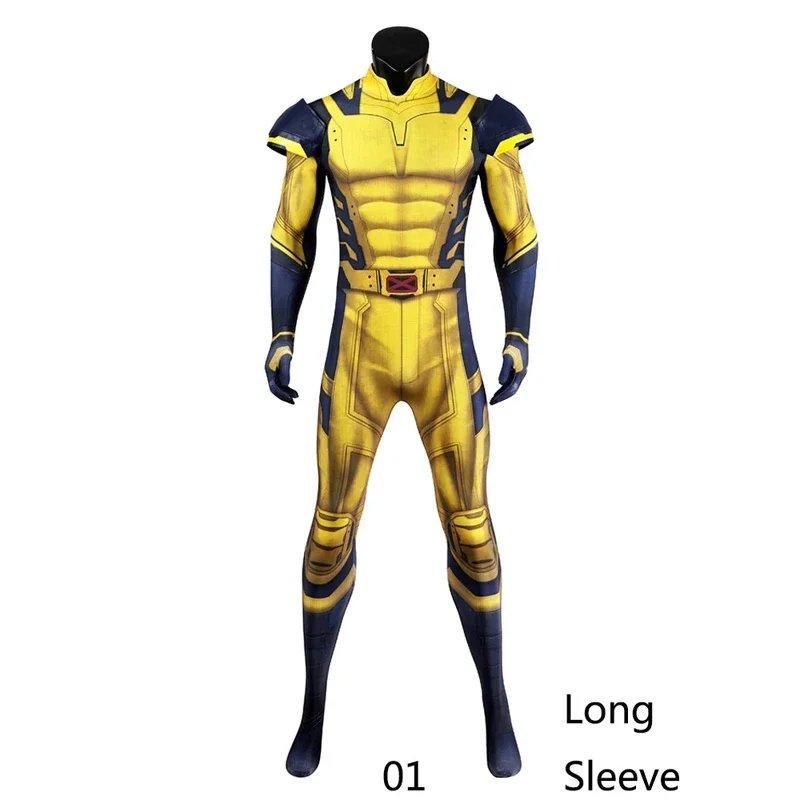 Disfraz de cosplay de Wolverine, mono de James Howlett, conjunto de armadura de hombro, mono zentai con estampado 3D, superhéroe, Halloween, hombre outf # 1