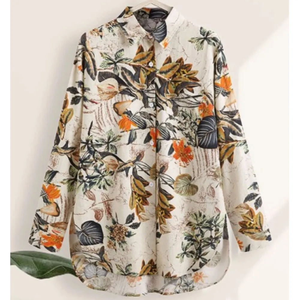 Vintage Printed Irregular Shirt For Women 2024 Casual Long Sleeved Loose Cotton And Linen Printed Tops Loose Pullover Blouses