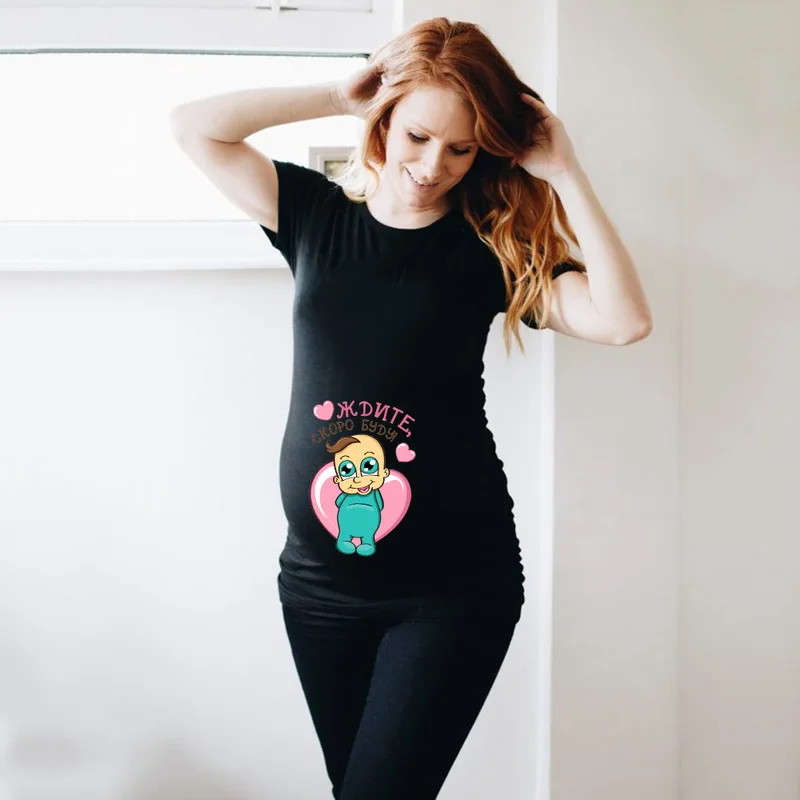 Camiseta de embarazo para mujer, ropa bonita con estampado de bebé, camisetas de maternidad para mujer, camisetas de verano para bebé