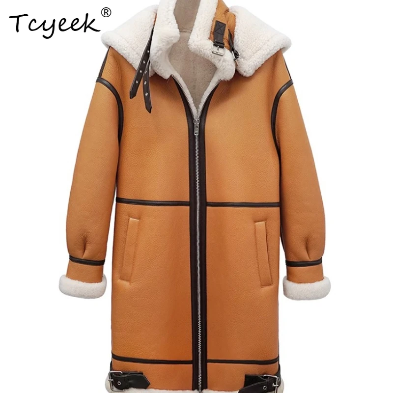 Tcyeek ウール 秋冬 ハイエンド トレンド フード付き 無地 ミディアム丈 レディース ウール シアリング ファーコート ファー レディース