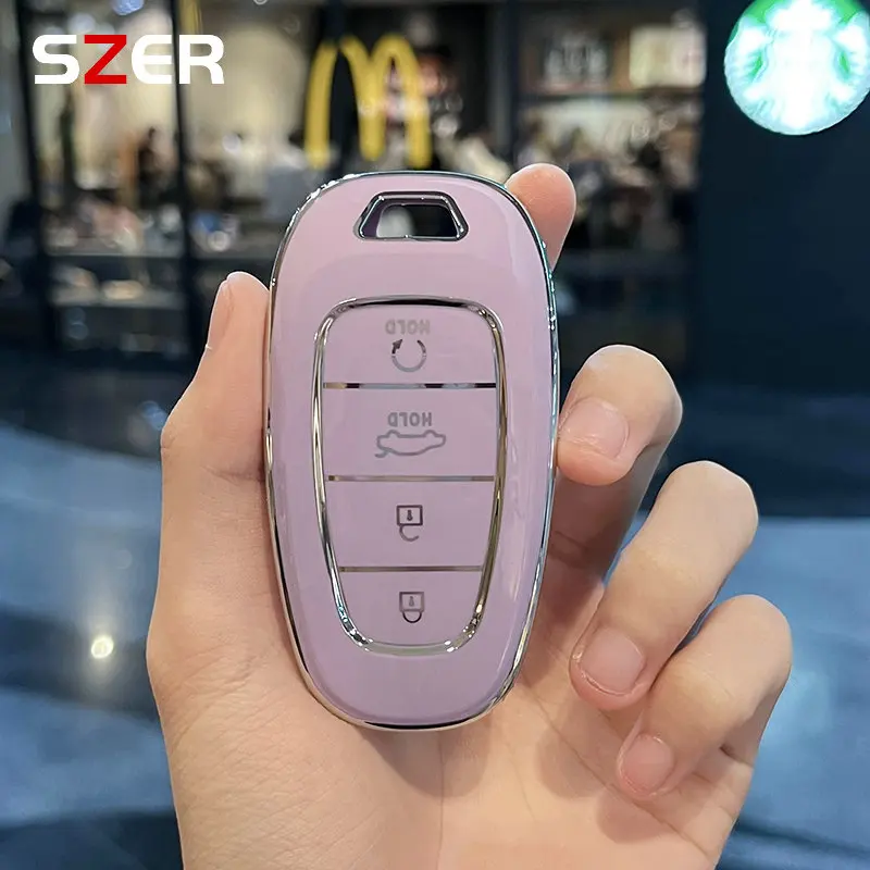 4 Button Case Key Cover Shell For Hyundai Tucson 2023 Solaris 2021 NX4 Tuscani NEXO Santa Fe Atos Prime I30 Keychain Accessories