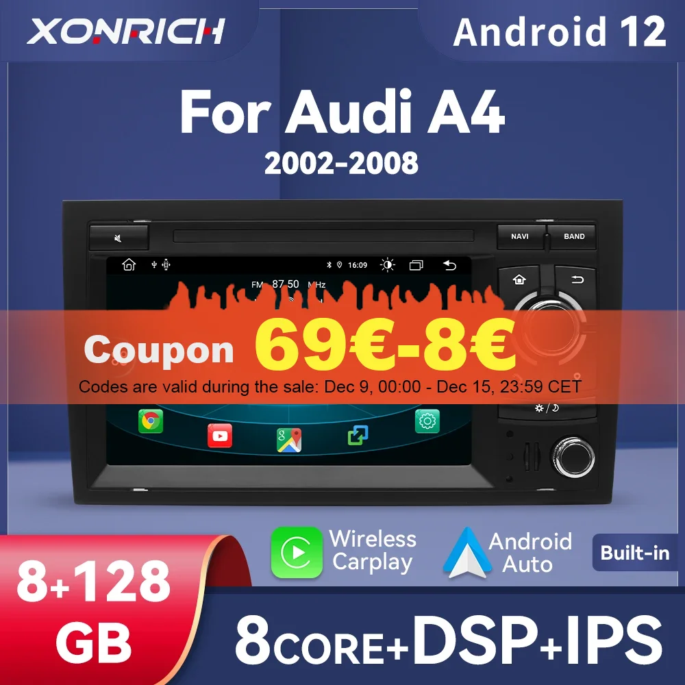 Android 14 Wireless Carplay 8G 128G Car Multimedia For Audi A4 B8 B6 B7 S4 B7 B6 RS4 B7 SEAT Exeo 7