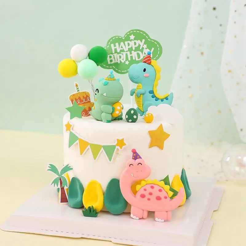 Dinosaur Forest Cake Decoration Cartoon Card Insertion Cupcake Topper Children Birthday Party Cute Dinosaur Party Cake Ornaments