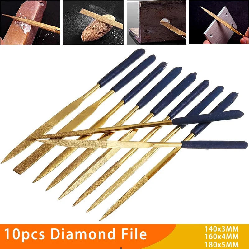إبرة صغيرة الماس الملفات مجموعة 10 قطعة 3x140/4x160/5x180 مللي متر للمجوهرات الماس نحت الزجاج المعدني والحجر الحرف أداة اليد
