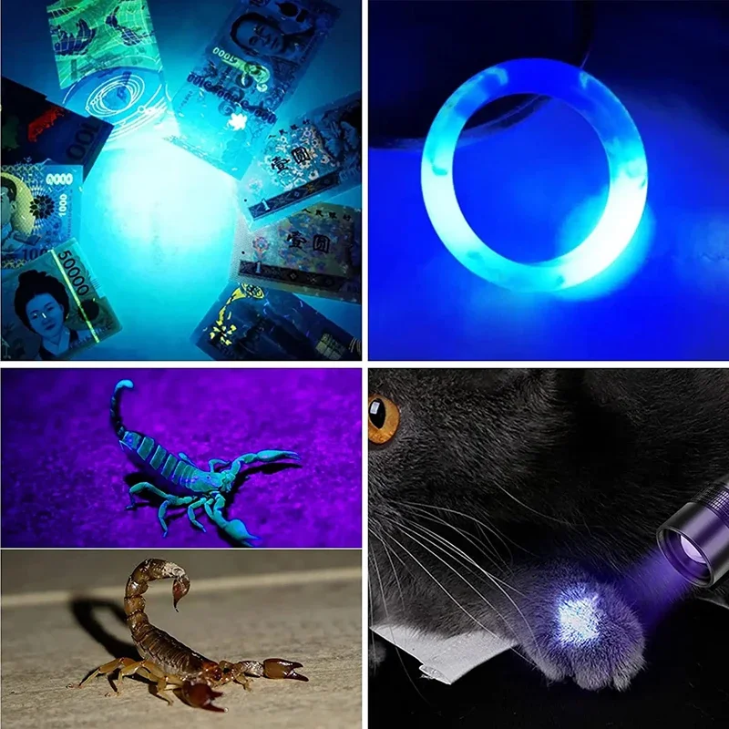 365nm UV Light Strong Light Flashlight USB Rechargeable Camping Lantern Pets Urine Stains Black Light Led Ultraviolet Torch Lamp