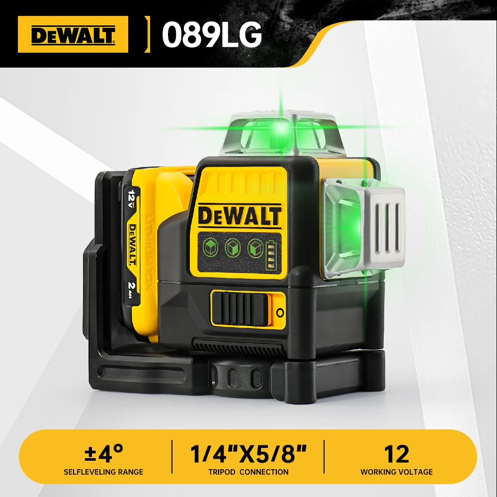 DEWALT DW089LG Laser Level  12 Line 3 x 360 Green Beam 12V Li-Ion Battery Lasers Outdoor Vertical Horizontal Green Light Level