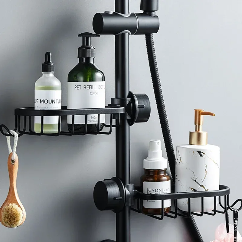Badezimmerregale, Duschregal, Aluminiumkorb für Shampoo, Seife, Badezimmer, Aufbewahrung, verstellbar, Küchenarmatur, Waschbecken, Lappenhalter