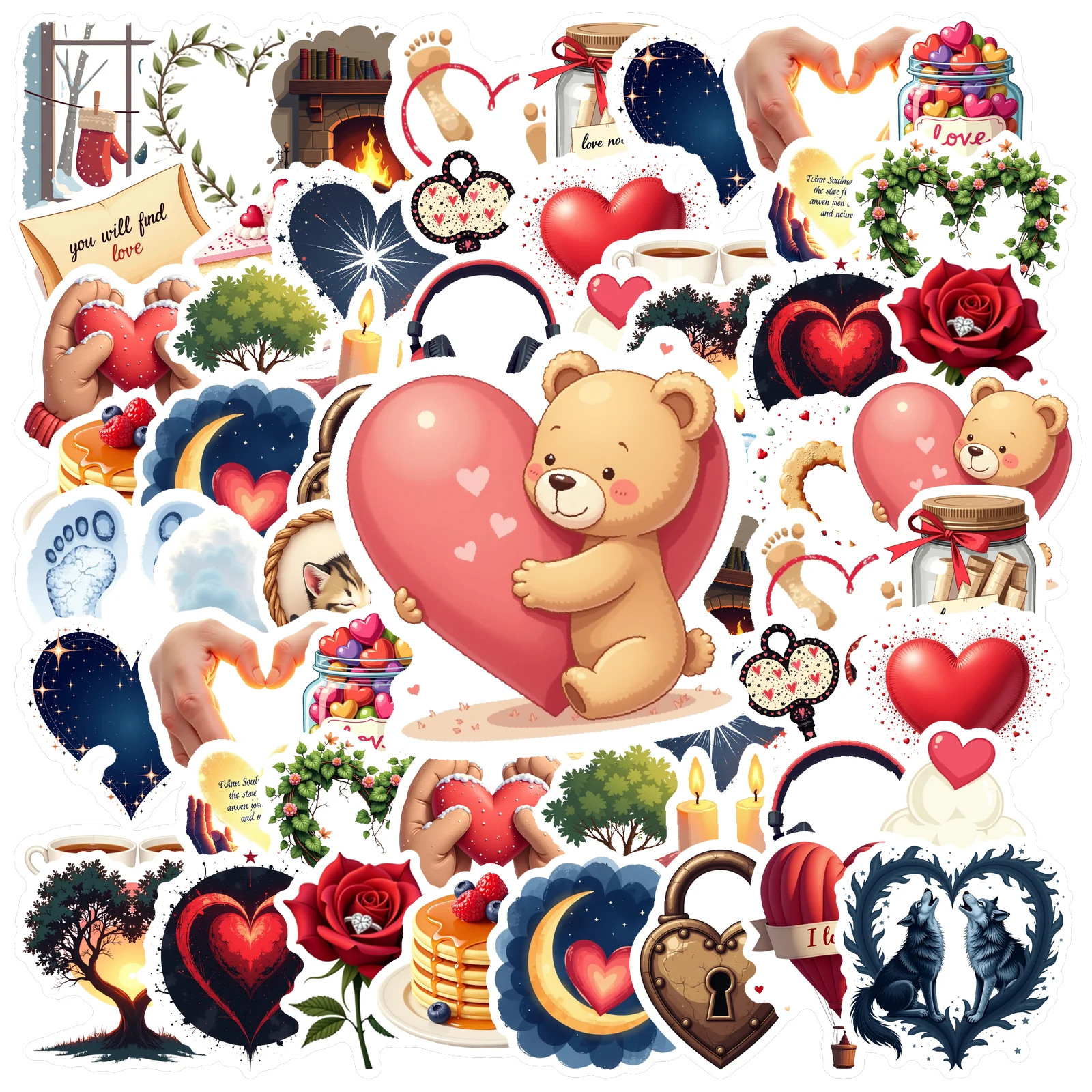 35pcs Romantic Love Themed Sticker Sweet Heart Aesthetic Decorative Graffiti Sticker Laptop Water Bottle Luggage Label Stickers