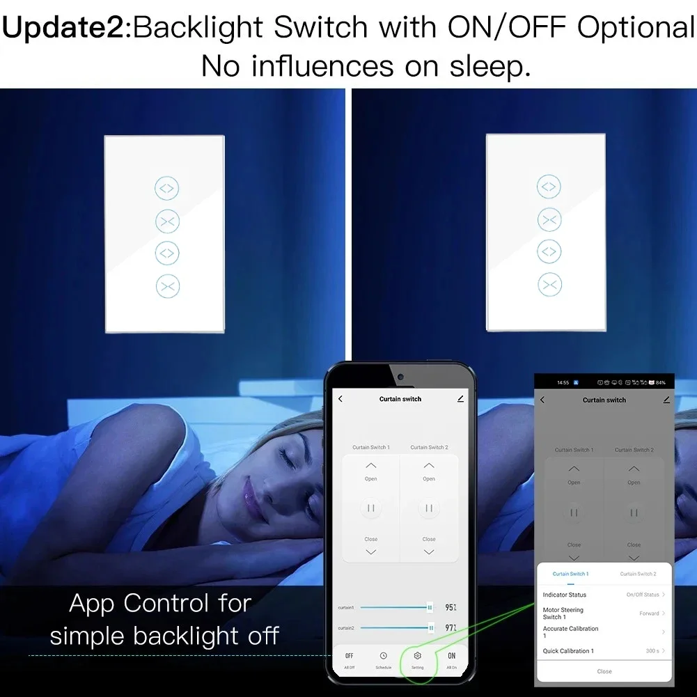Shawader WiFi Tuya Curtain Switch US Touch Roller Blinds Motor Controller Smart Life App Remote Control by Alexa Google Voice
