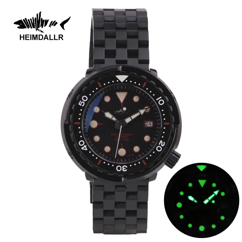 HEIMDALLR Watch For Men NH35A Movement Automatic Mechanical 200m Diver Watch Sapphire C3 Super Luminous Dial Black PVD Case