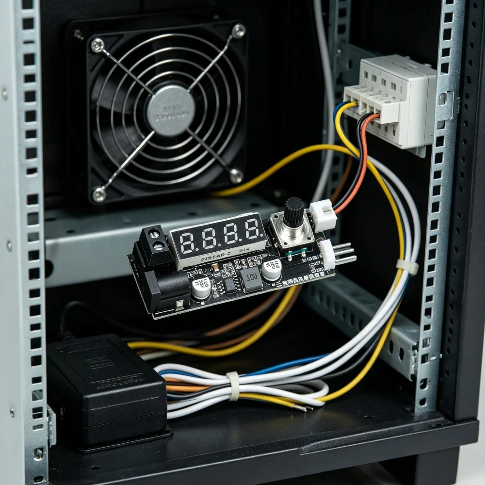 DC 12V 3A 2-3 Wire Fan Temperature Speed Controller LED Digital Temperature/Speed Display and Adjustable Output Voltage