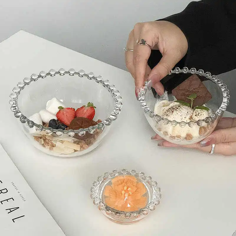 Perlen Rand Glas Schüssel Dessert Eis Schüsseln Hause Obst Salat Schüssel Untertasse Haferflocken Joghurt Schüssel Geschirr