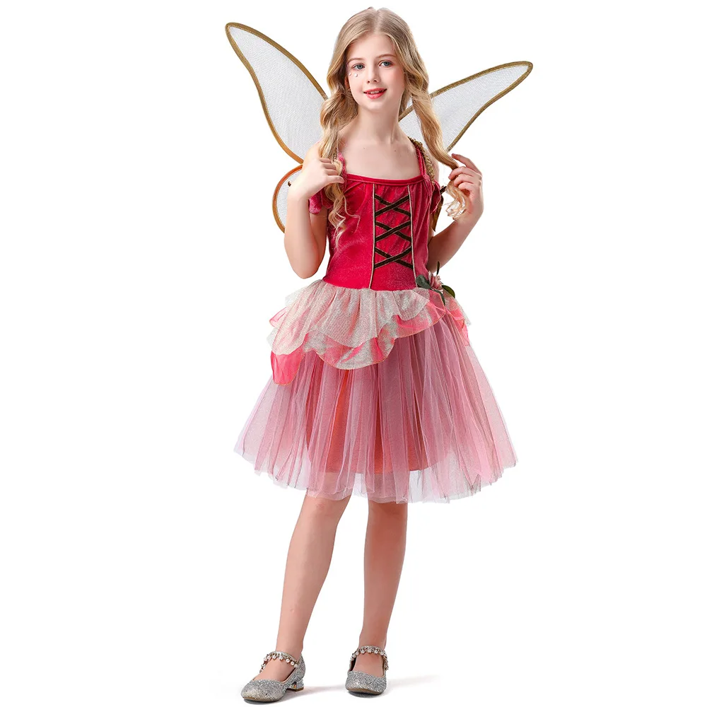 Girls Princess Tutu Dress Stage Show Suit Cosplay Anime Forest Flower Fairy Children Dress Wings