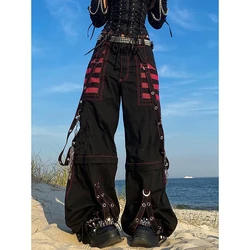 Gotik kadın pantolon Techwear Hippie Baggy pantolon anne Punk Punk siyah kargo pantolon Cyber Y2k pantolon akademik koyu giysi