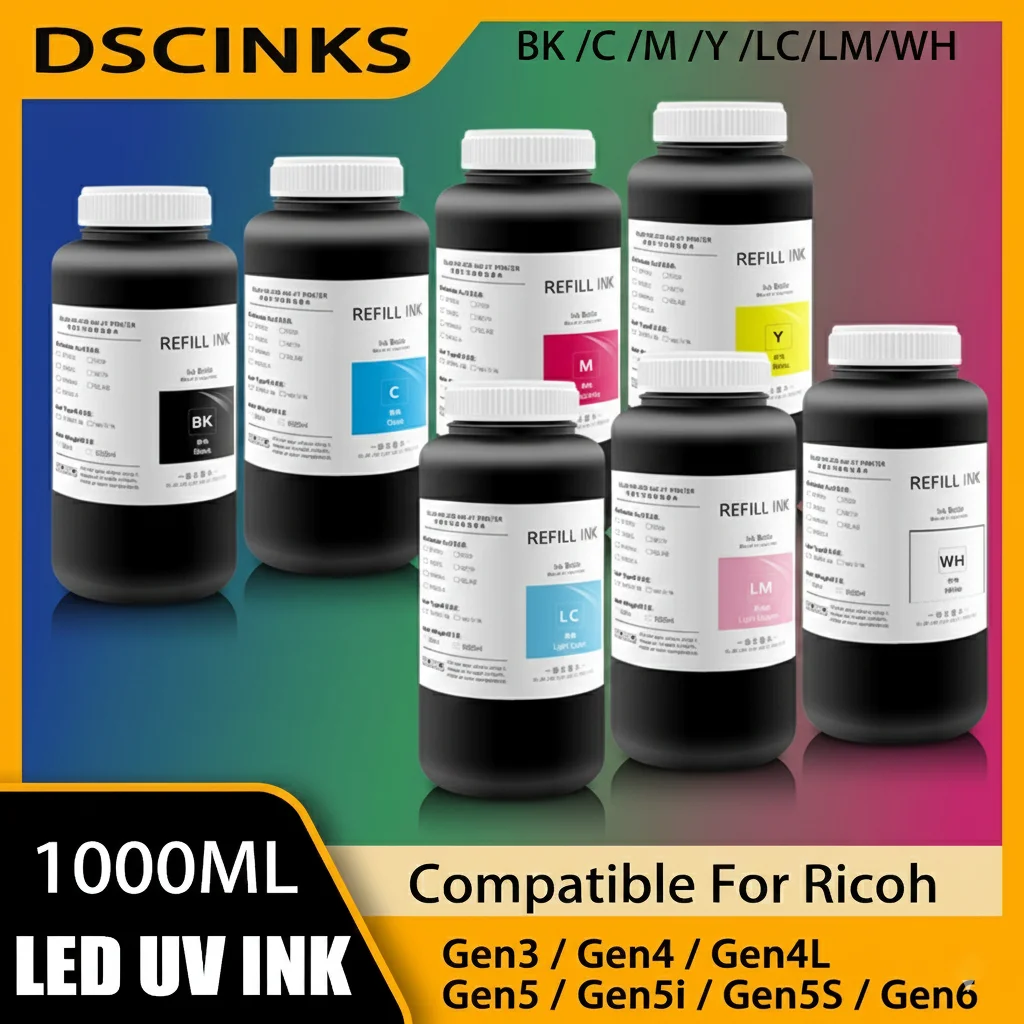 

1000 мл светодиодные УФ-чернила для Ricoh G5 G6 Gen3 Gen4 Gen4L Gen5 Gen5i Gen5S Gen6 G3 G4 G5 iPrinthead Жесткие и мягкие УФ-чернила